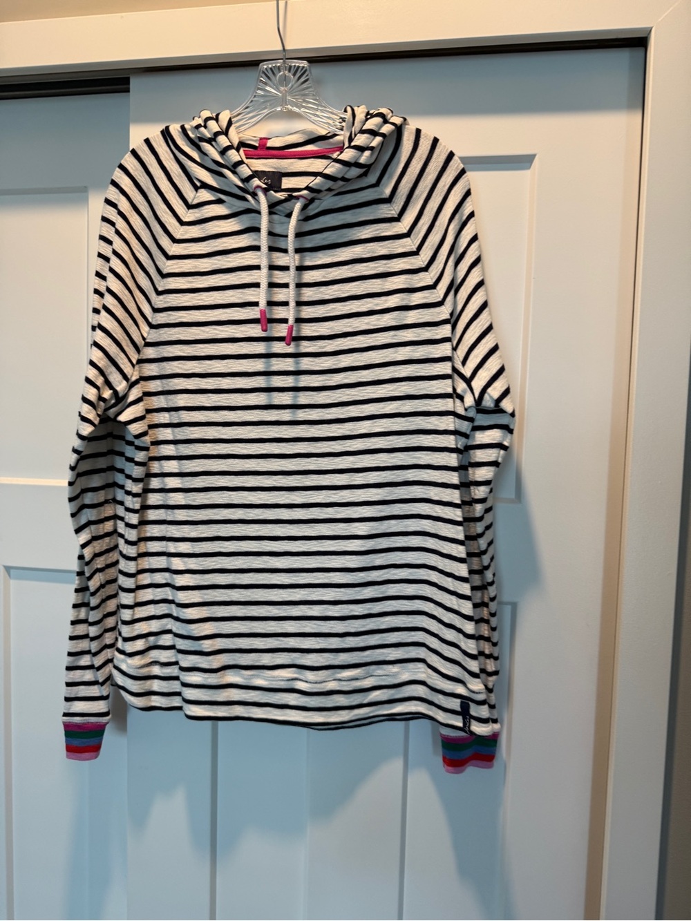 Joules Striped Hooded Women's Sweater in White and Navy-size 16